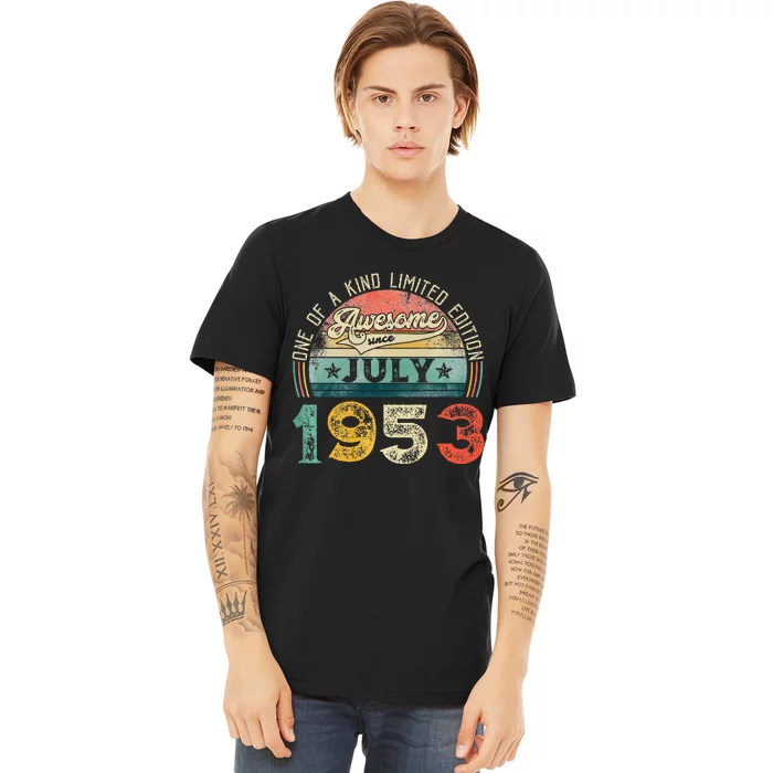 Distressed Vintage Awesome Since July 1953 70th Birthday Premium T-Shirt