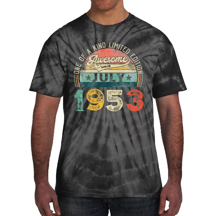 Distressed Vintage Awesome Since July 1953 70th Birthday Tie-Dye T-Shirt