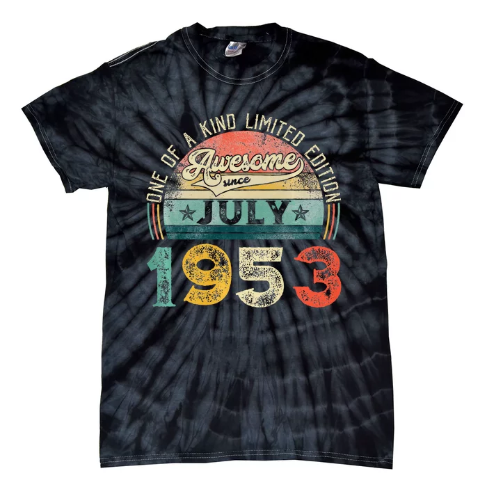 Distressed Vintage Awesome Since July 1953 70th Birthday Tie-Dye T-Shirt