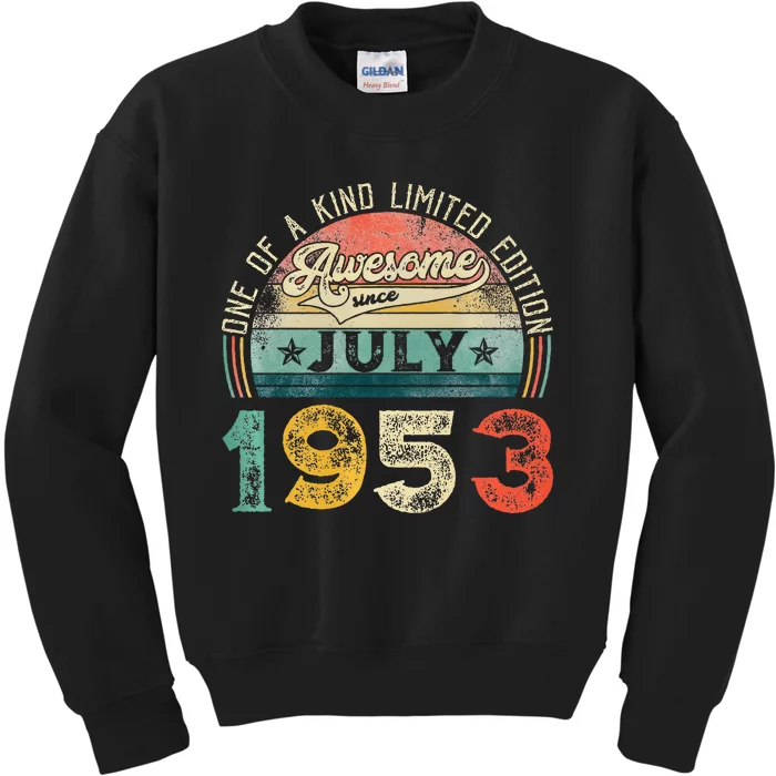 Distressed Vintage Awesome Since July 1953 70th Birthday Kids Sweatshirt