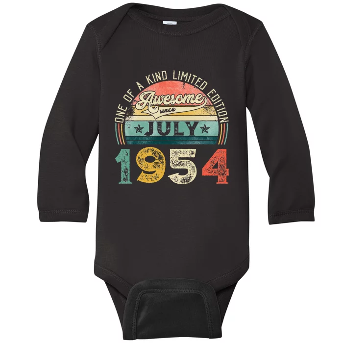 Distressed Vintage Awesome Since July 1954 69th Birthday Baby Long Sleeve Bodysuit