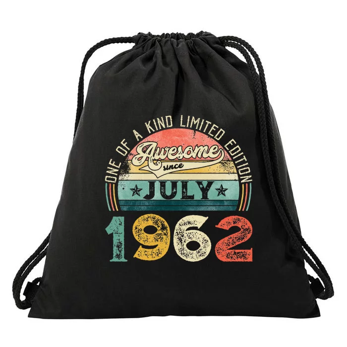 Distressed Vintage Awesome Since July 1962 61st Birthday Drawstring Bag