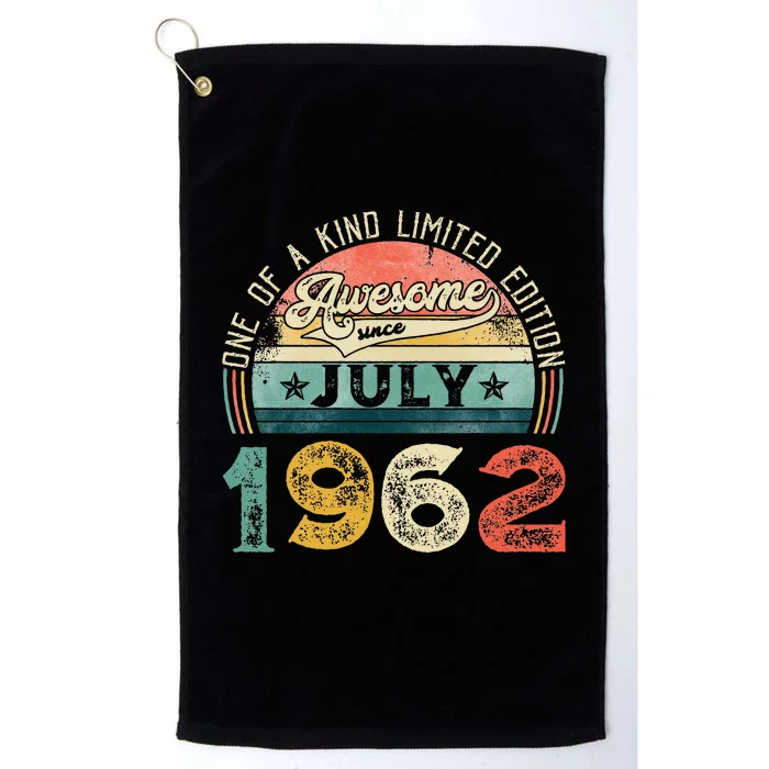 Distressed Vintage Awesome Since July 1962 61st Birthday Platinum Collection Golf Towel