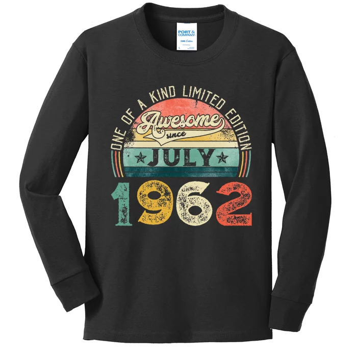 Distressed Vintage Awesome Since July 1962 61st Birthday Kids Long Sleeve Shirt