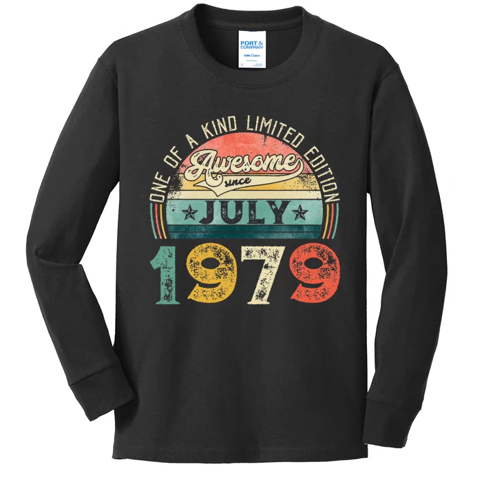 Distressed Vintage Awesome Since July 1979 44th Birthday Kids Long Sleeve Shirt