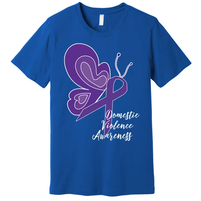 Domestic Violence Awareness Abuse Purple Ribbon Butterfly Gift Premium T-Shirt