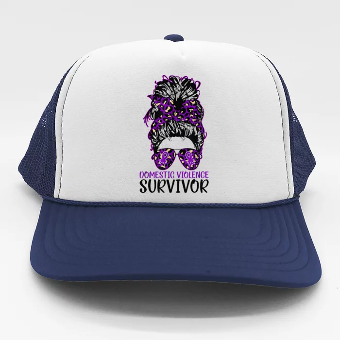 Domestic Violence Aware Messy Bun Domestic Violence Survivor Trucker Hat