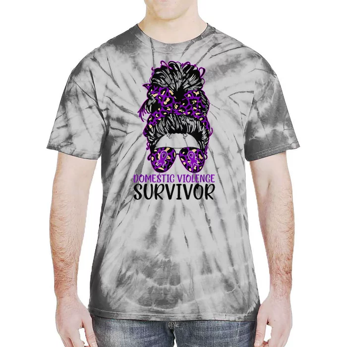 Domestic Violence Aware Messy Bun Domestic Violence Survivor Tie-Dye T-Shirt