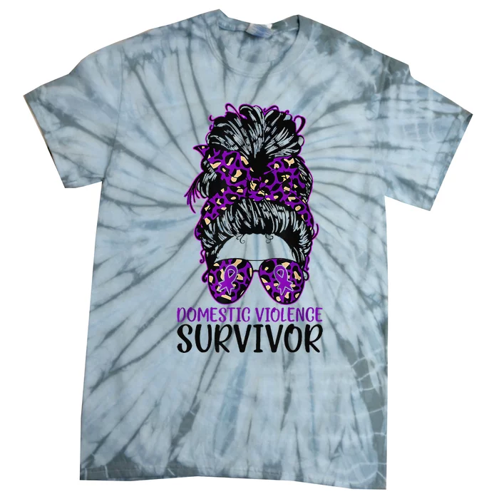 Domestic Violence Aware Messy Bun Domestic Violence Survivor Tie-Dye T-Shirt