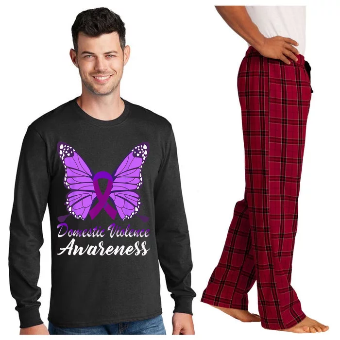 Domestic Violence Awareness Butterfly Purple Ribbon Support Long Sleeve Pajama Set