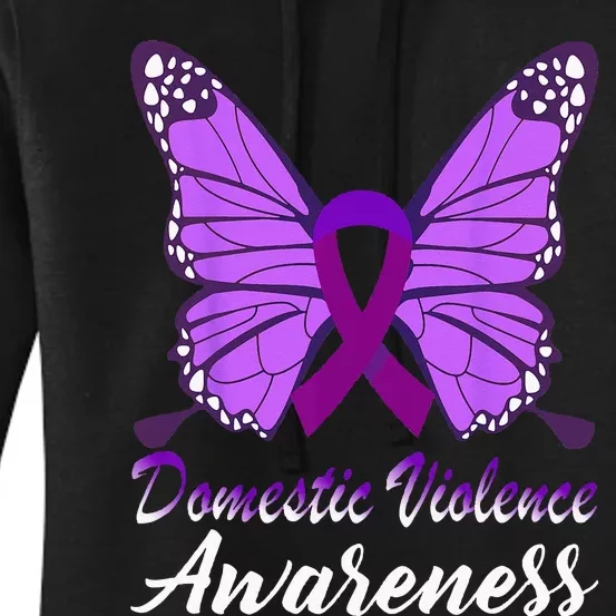 Domestic Violence Awareness Butterfly Purple Ribbon Support Women's Pullover Hoodie