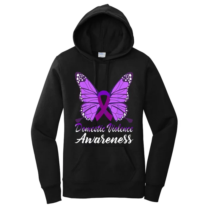 Domestic Violence Awareness Butterfly Purple Ribbon Support Women's Pullover Hoodie