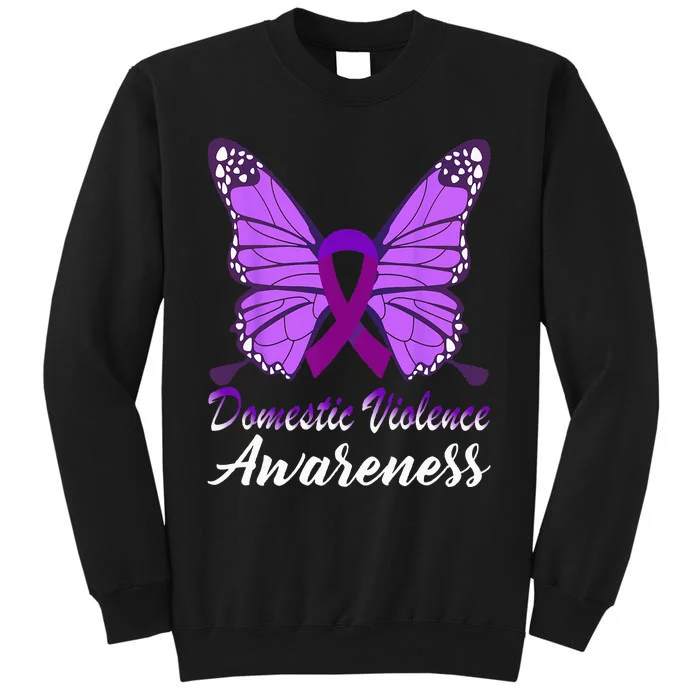 Domestic Violence Awareness Butterfly Purple Ribbon Support Tall Sweatshirt