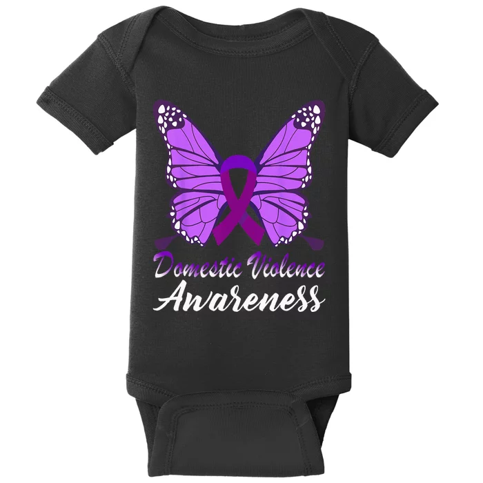 Domestic Violence Awareness Butterfly Purple Ribbon Support Baby Bodysuit