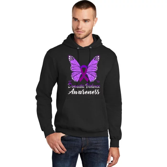 Domestic Violence Awareness Butterfly Purple Ribbon Support Tall Hoodie