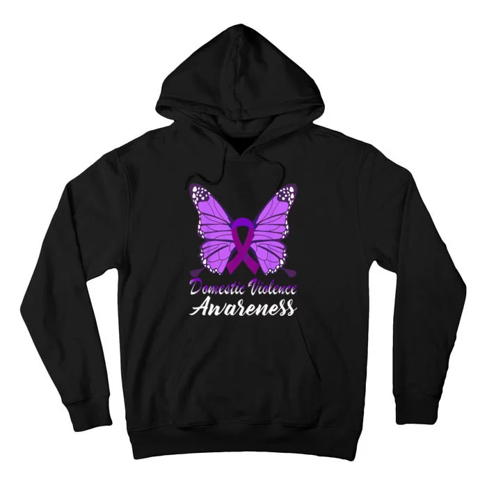 Domestic Violence Awareness Butterfly Purple Ribbon Support Tall Hoodie