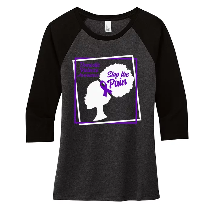 Domestic Violence Awareness Month Stop The Pain Women Purple Women's Tri-Blend 3/4-Sleeve Raglan Shirt