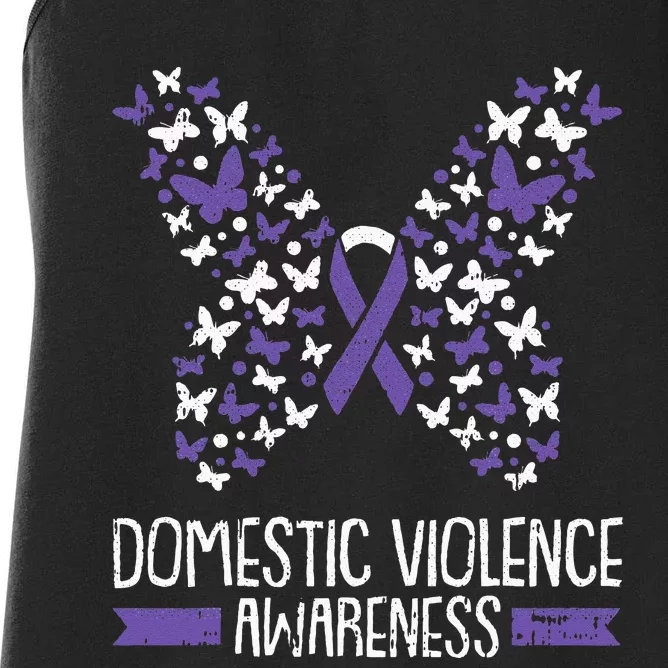 Domestic Violence Awareness Purple Ribbon Butterfly Warrior Women's Racerback Tank