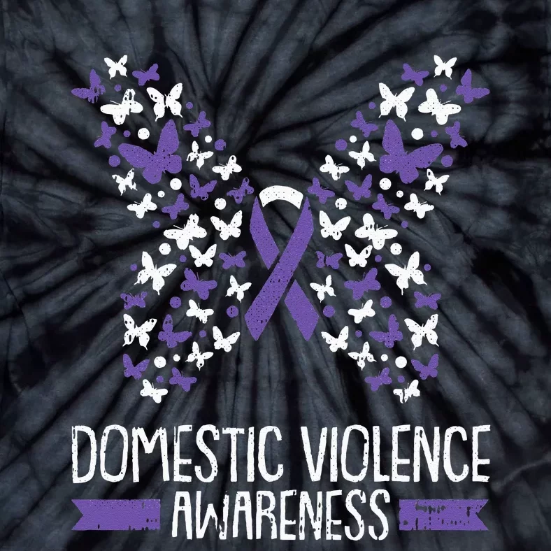 Domestic Violence Awareness Purple Ribbon Butterfly Warrior Tie-Dye T-Shirt