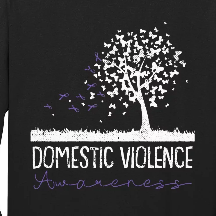 Domestic Violence Awareness Purple Ribbon Warrior Survivor Tall Long Sleeve T-Shirt