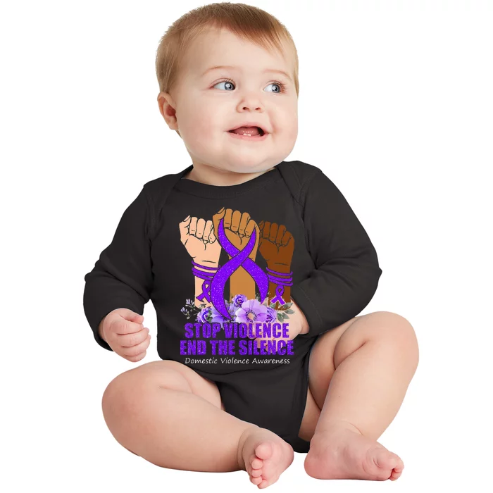 Domestic Violence Awareness Stop Violence End Silence Baby Long Sleeve Bodysuit