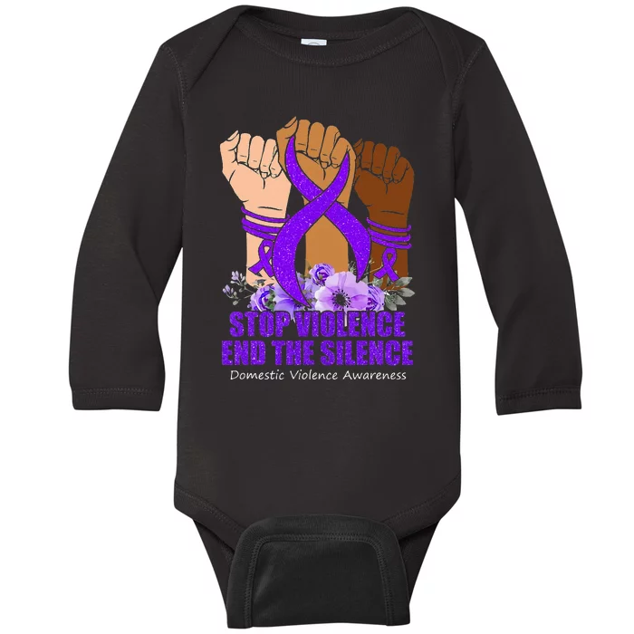 Domestic Violence Awareness Stop Violence End Silence Baby Long Sleeve Bodysuit