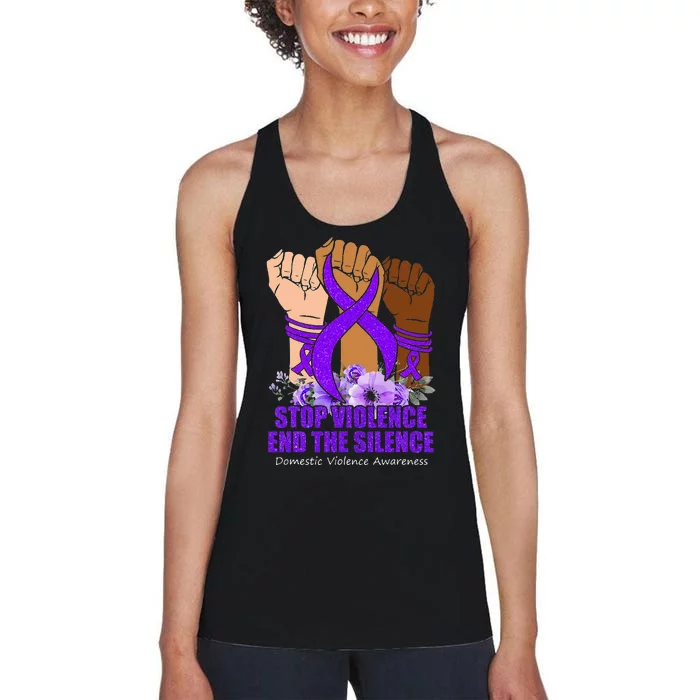 Domestic Violence Awareness Stop Violence End Silence Women's Racerback Tank