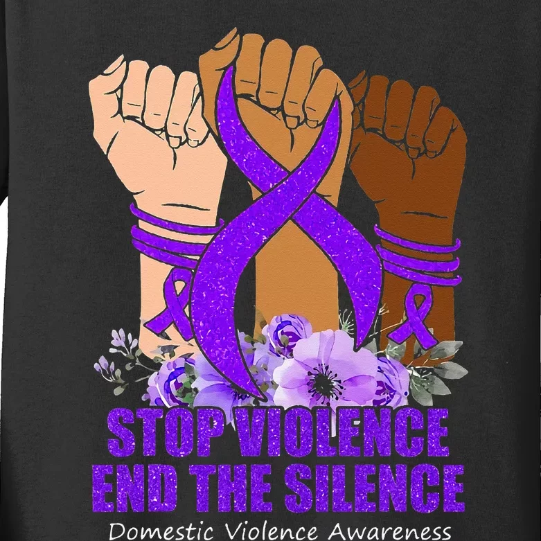 Domestic Violence Awareness Stop Violence End Silence Kids Long Sleeve Shirt