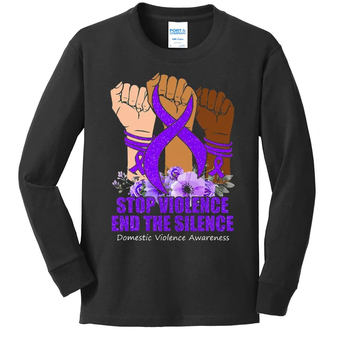 Domestic Violence Awareness Stop Violence End Silence Kids Long Sleeve Shirt