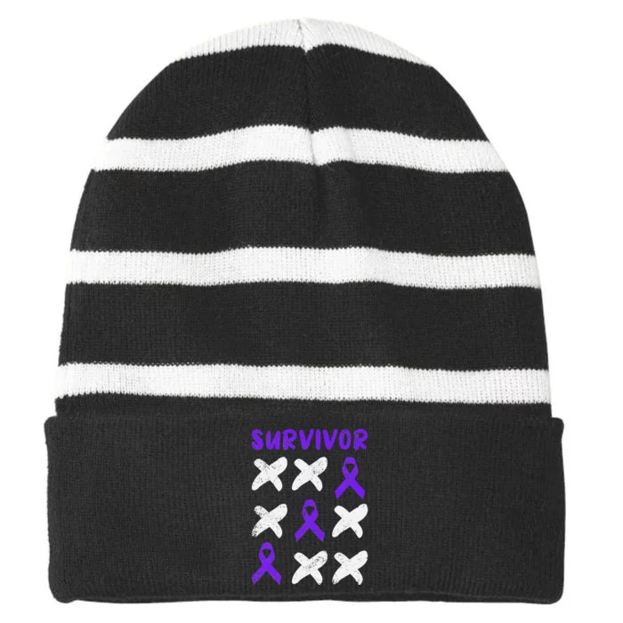 Domestic Violence Awareness Survivor Striped Beanie with Solid Band