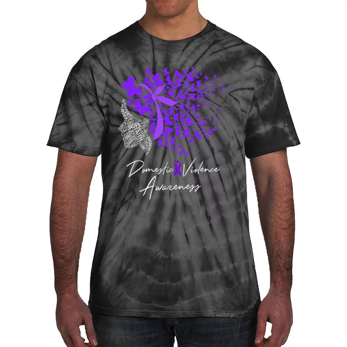 Domestic Violence Awareness Gifts Purple Butterflies Tie-Dye T-Shirt