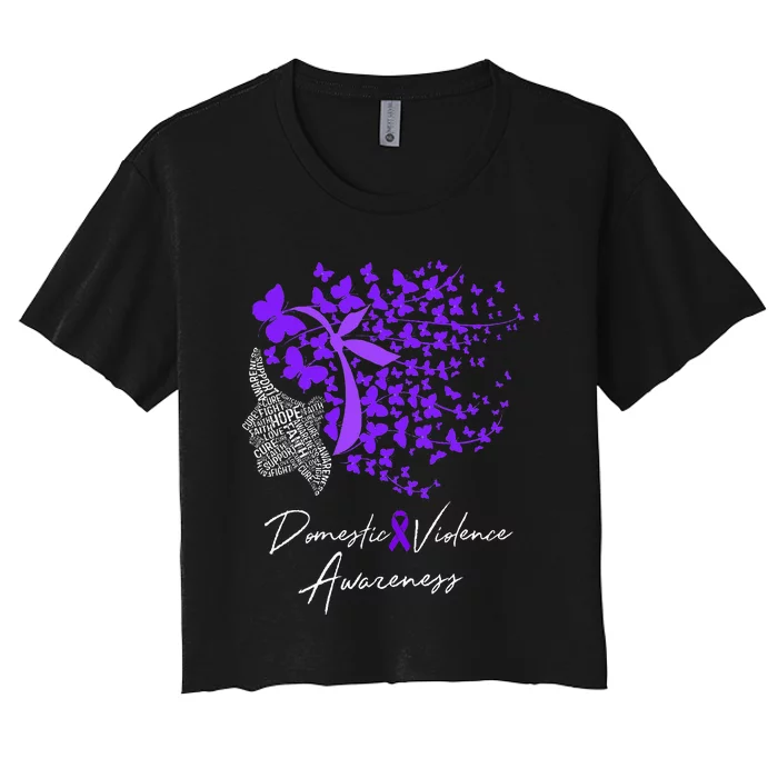 Domestic Violence Awareness Gifts Purple Butterflies Women's Crop Top Tee