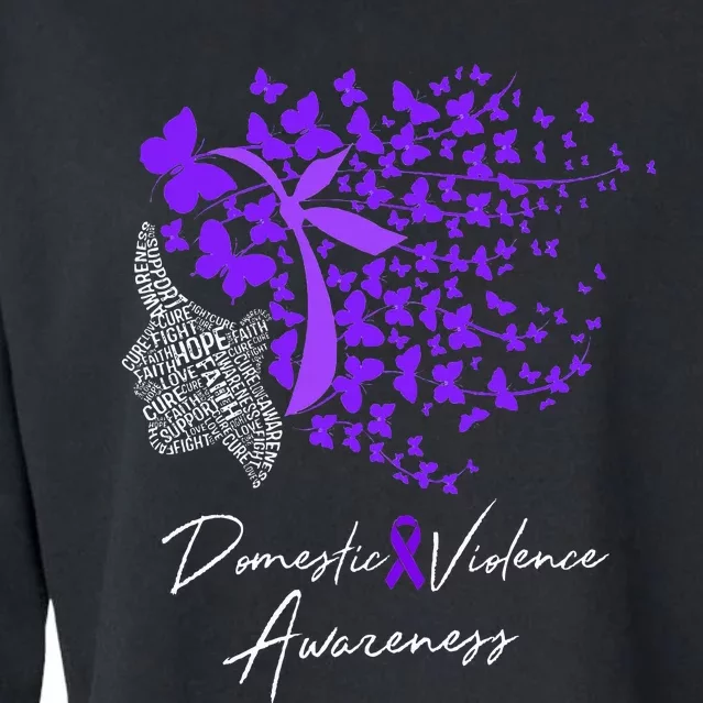 Domestic Violence Awareness Gifts Purple Butterflies Cropped Pullover Crew