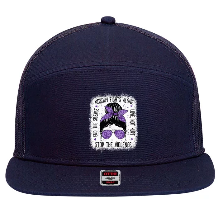 Domestic Violence Awareness Stop End Domestic Violence 7 Panel Mesh Trucker Snapback Hat