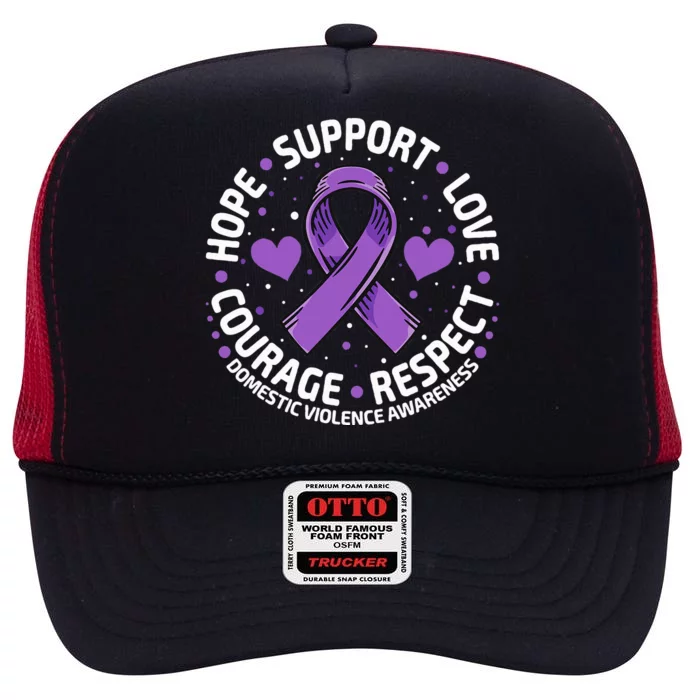 Domestic Violence Awareness LOVE SUPPORT Domestic Violence High Crown Mesh Trucker Hat