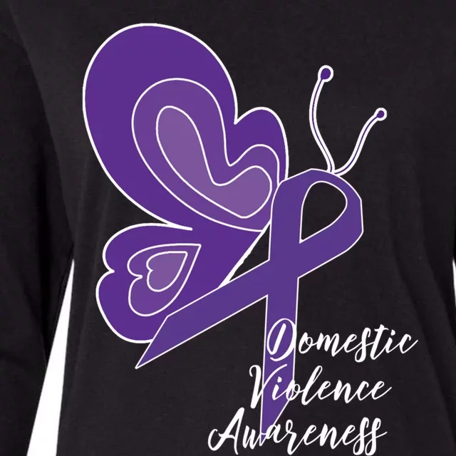 Domestic Violence Awareness Abuse Purple Ribbon Butterfly Cute Gift Womens Cotton Relaxed Long Sleeve T-Shirt