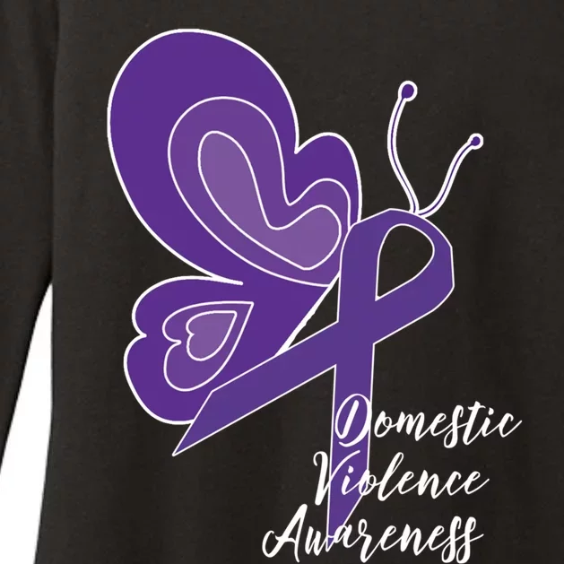 Domestic Violence Awareness Abuse Purple Ribbon Butterfly Cute Gift Womens CVC Long Sleeve Shirt