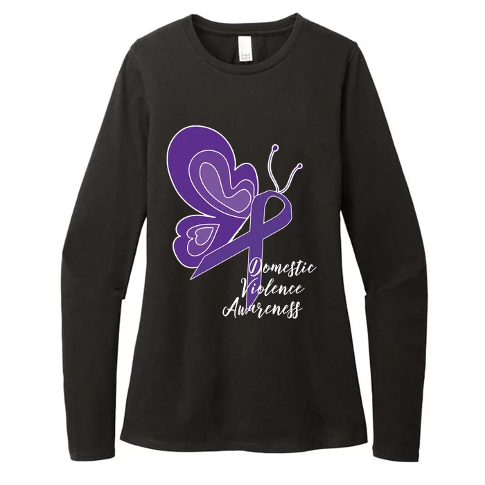 Domestic Violence Awareness Abuse Purple Ribbon Butterfly Cute Gift Womens CVC Long Sleeve Shirt