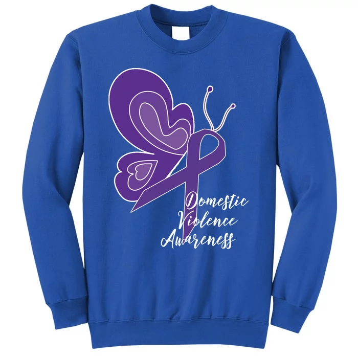 Domestic Violence Awareness Abuse Purple Ribbon Butterfly Cute Gift Tall Sweatshirt