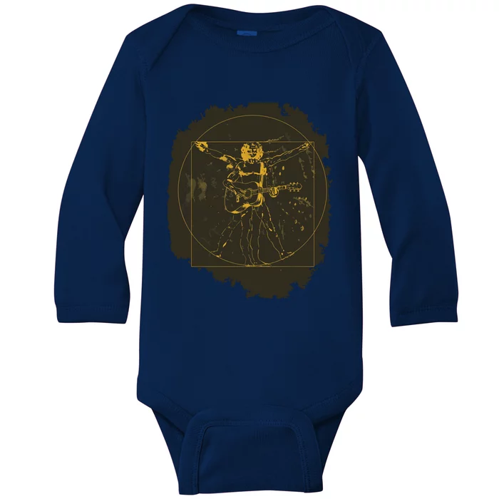 Da Vinci Acoustic Guitar Player Funny Musician Pun Baby Long Sleeve Bodysuit