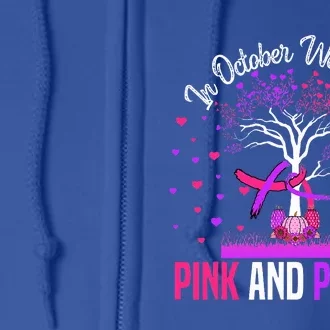 Domestic Violence Breast Cancer Awareness Month Ribbon Tree Full Zip Hoodie