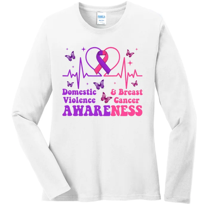 Domestic Violence & Breast Cancer Awareness Month Warrior Ladies Long Sleeve Shirt