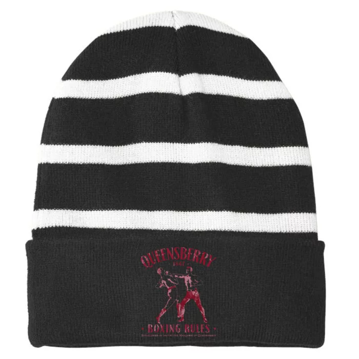 Distressed Vintage Boxing Queensbury Boxing Rules Striped Beanie with Solid Band