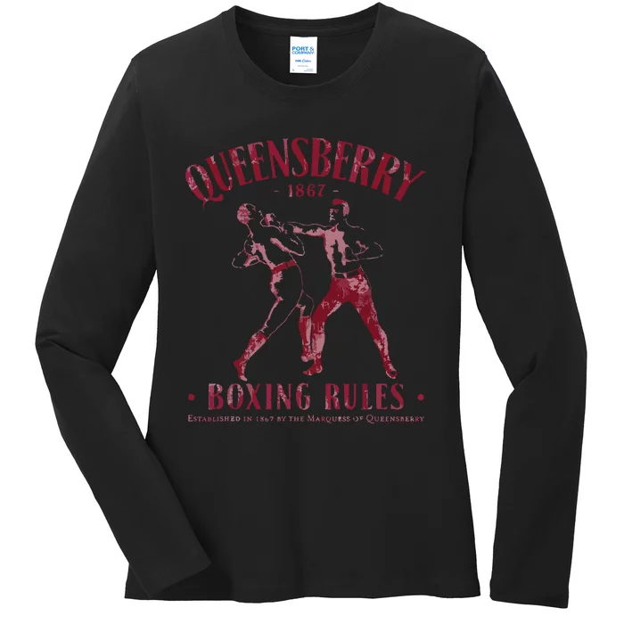 Distressed Vintage Boxing Queensbury Boxing Rules Ladies Long Sleeve Shirt