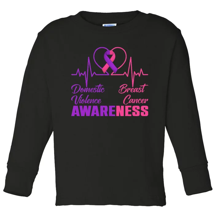 Domestic Violence & Breast Cancer Awareness Month Warrior Gift Toddler Long Sleeve Shirt