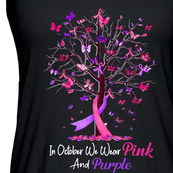 Domestic Violence Breast Cancer Awareness Month Ribbon Tree Ladies Essential Flowy Tank