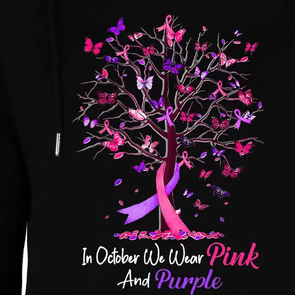 Domestic Violence Breast Cancer Awareness Month Ribbon Tree Womens Funnel Neck Pullover Hood