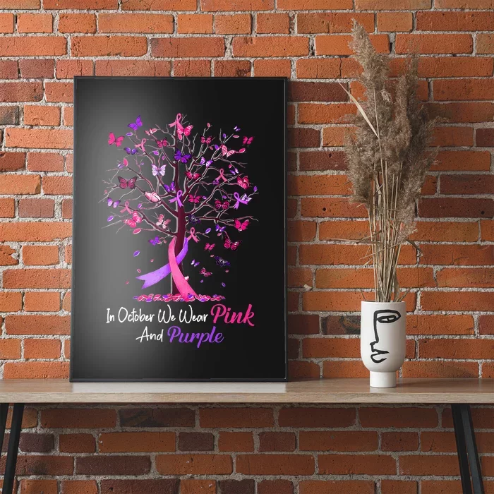 Domestic Violence Breast Cancer Awareness Month Ribbon Tree Poster