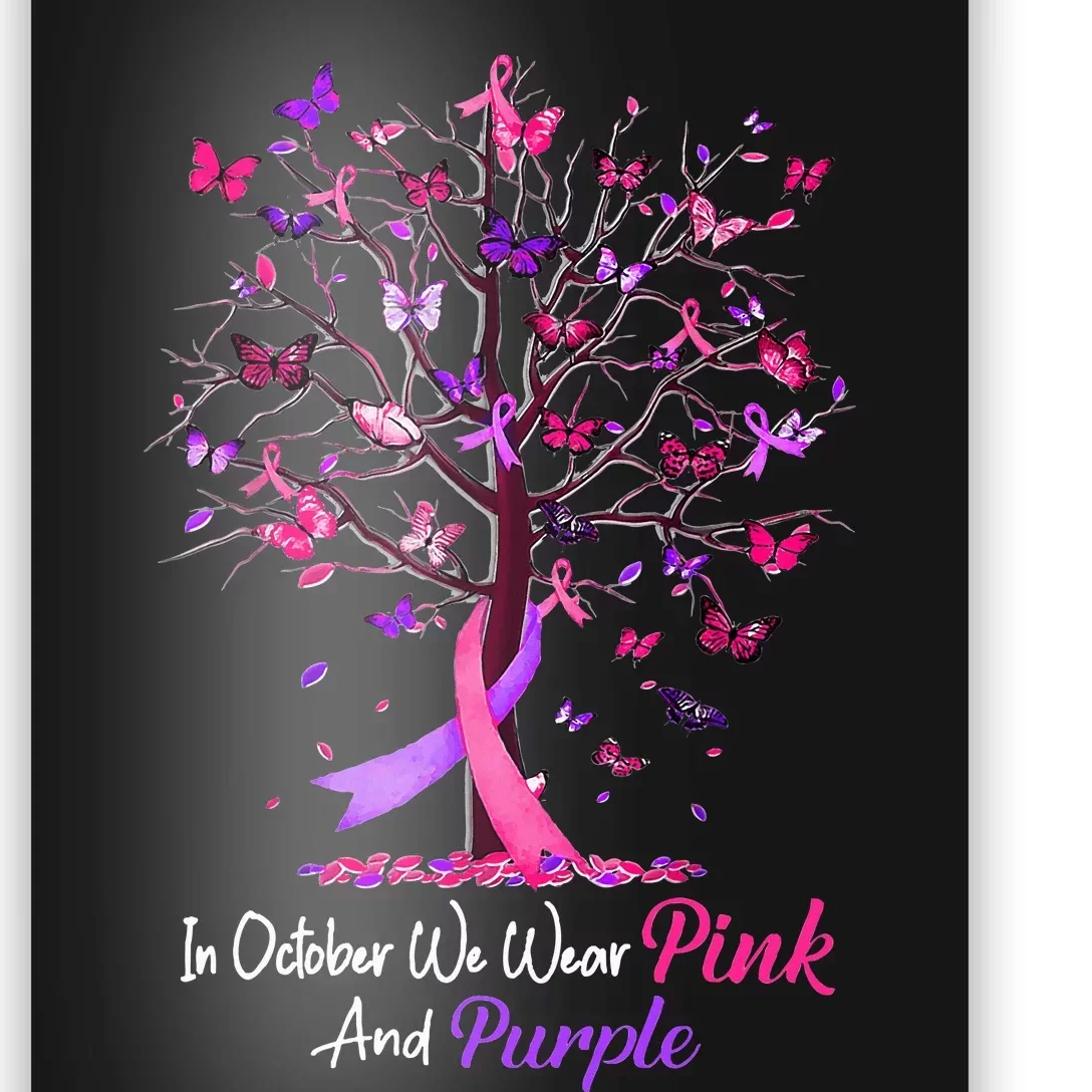 Domestic Violence Breast Cancer Awareness Month Ribbon Tree Poster