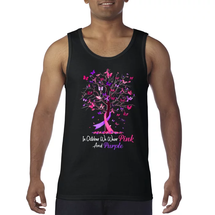 Domestic Violence Breast Cancer Awareness Month Ribbon Tree Tank Top